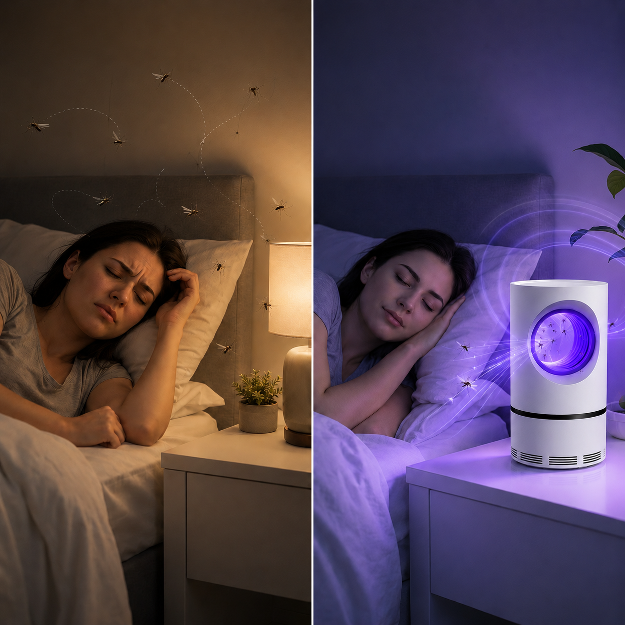 Antes y después de usar la lámpara antimosquitos NOCTIA