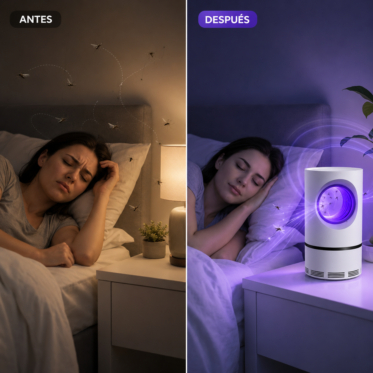 Antes y después de usar la lámpara antimosquitos NOCTIA